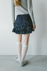 damage frill denim mini skirt