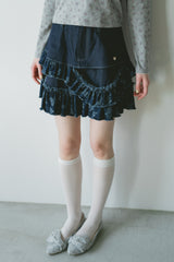 damage frill denim mini skirt