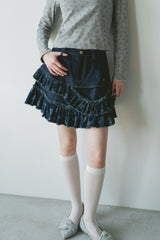 damage frill denim mini skirt