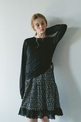 drawstring sheer long sleeve tops