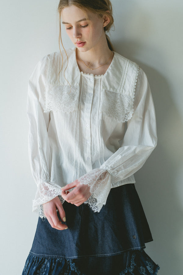 シャツ/ブラウス(長袖/七分) idem idem Cable Knit Docking Blouse shirt/blouse – idem