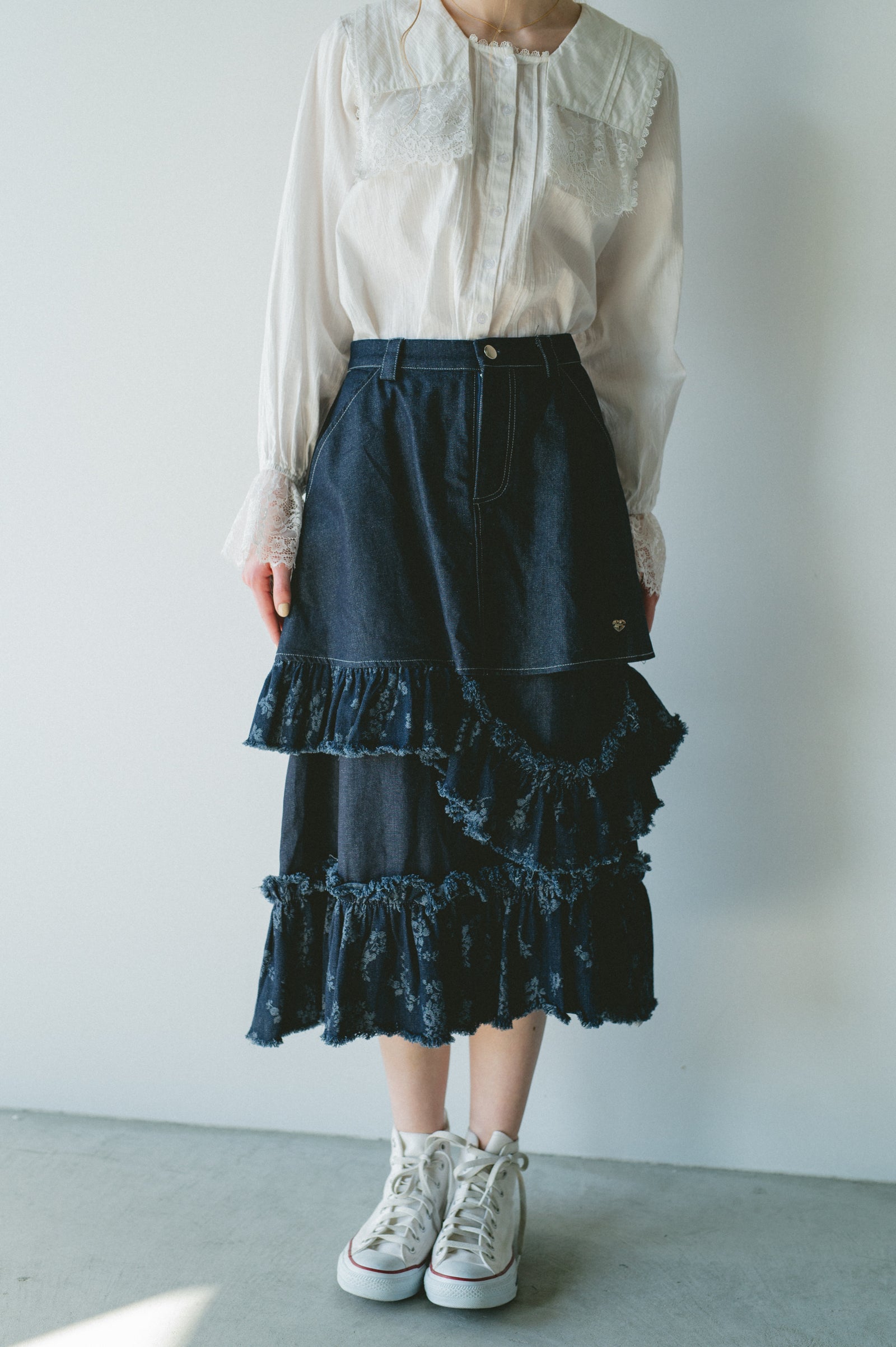 idem イデム　asymmetry lace frill skirt asymmetry lace frill skirt – idem