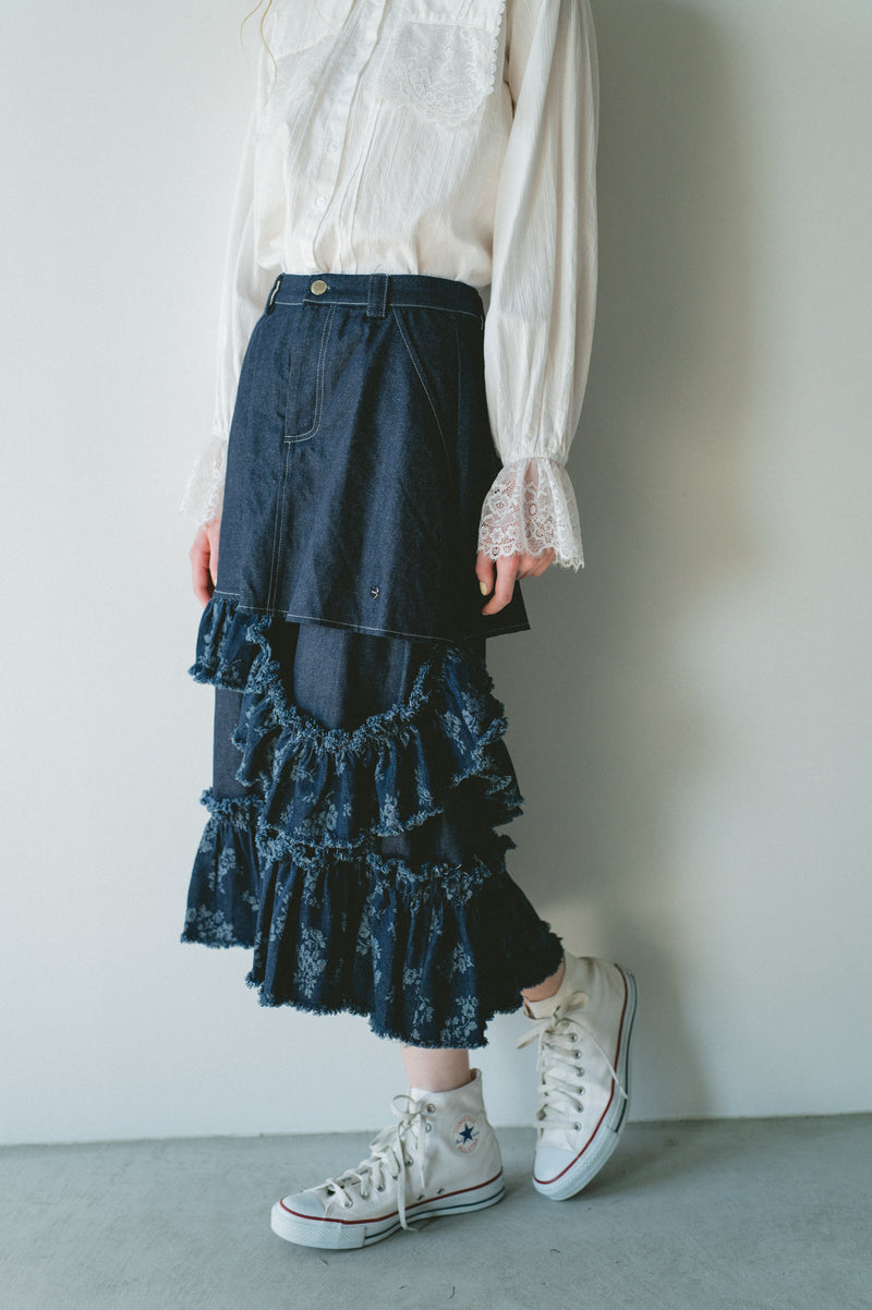 スカート idem damage frill denim skirt damage frill denim skirt – idem