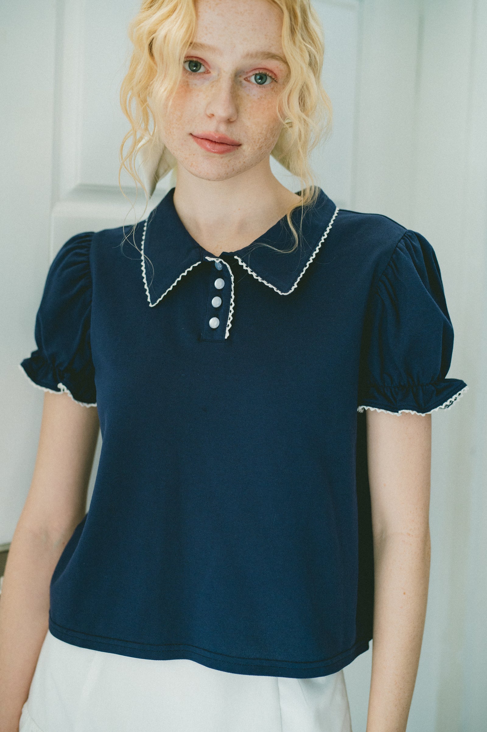 lace piping polo shirt – idem