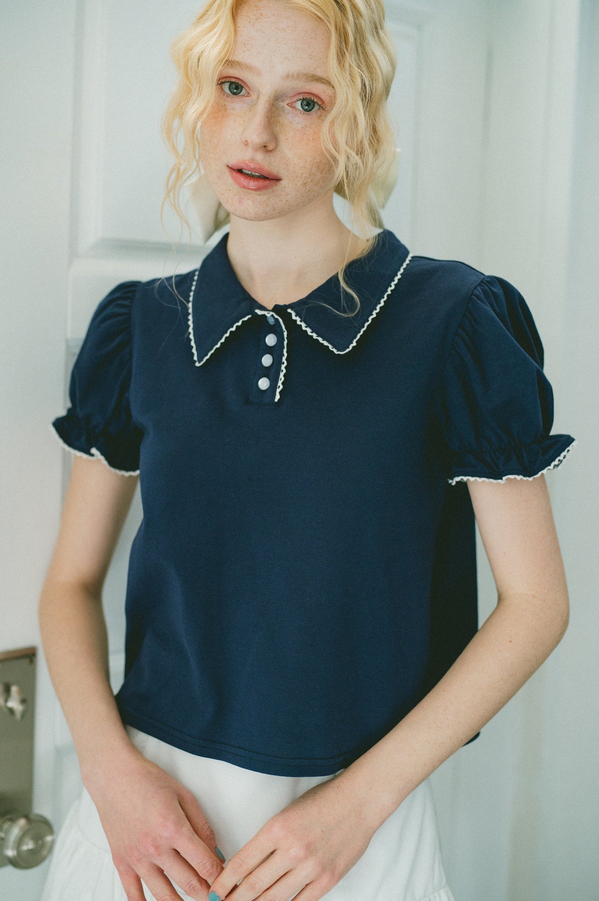 シャツ/ブラウス(半袖/袖なし) idem Stand Collar Sleeve Shirt idem（イデム）の「stand collar flower blouse/小花柄スタンドカラー