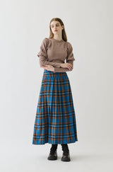 belted pleats check skirt