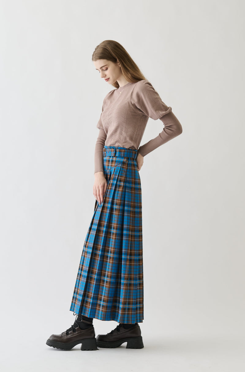 belted pleats check skirt – idem