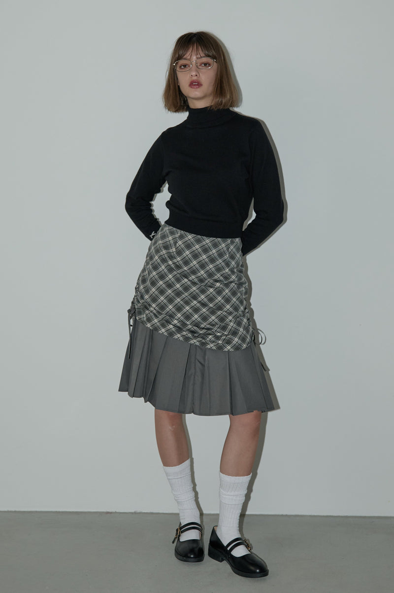 drawstring check pleats skirt