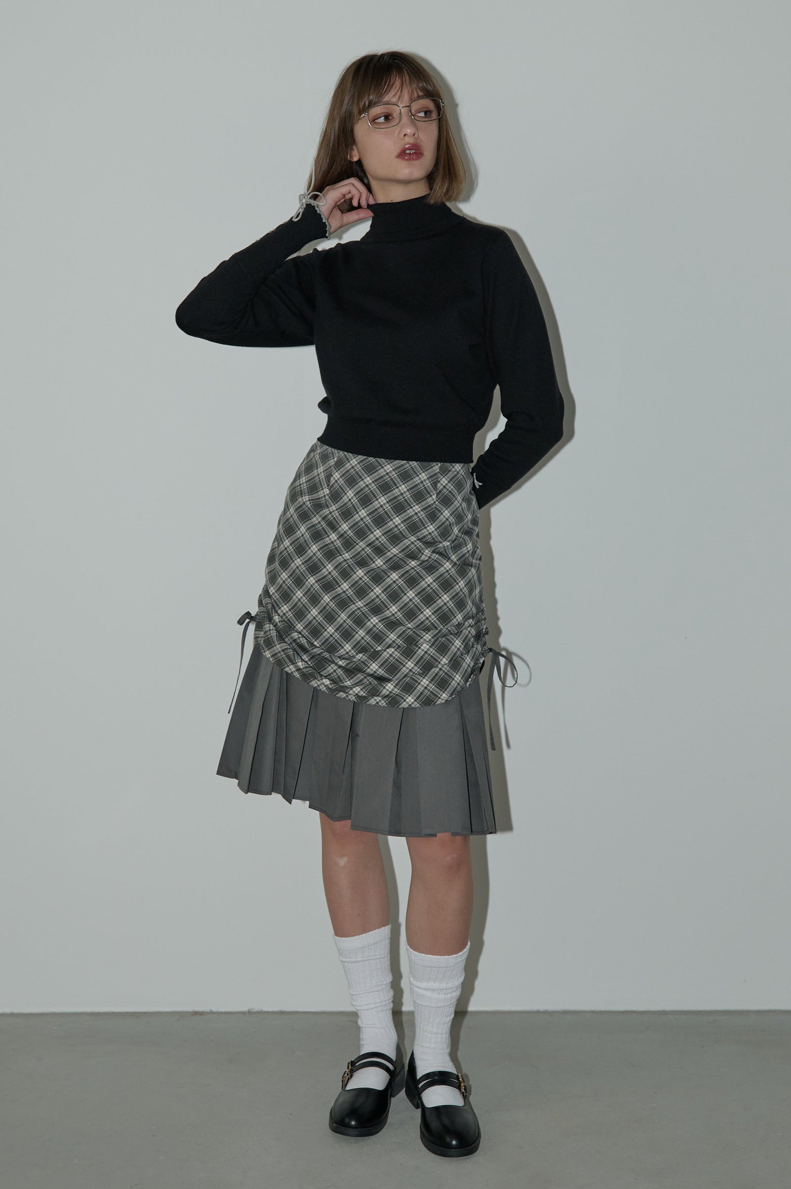 drawstring check pleats skirt – idem