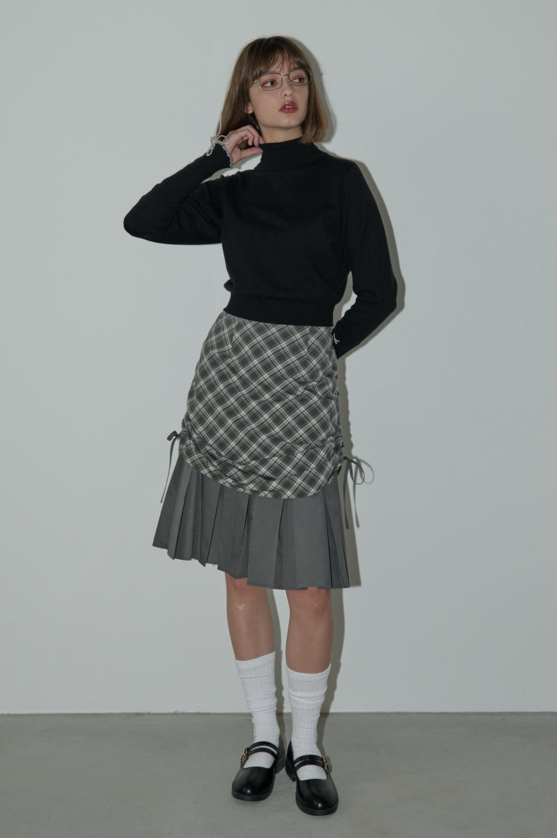 drawstring check pleats skirt