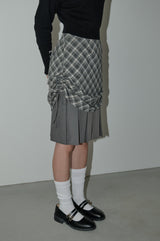 drawstring check pleats skirt