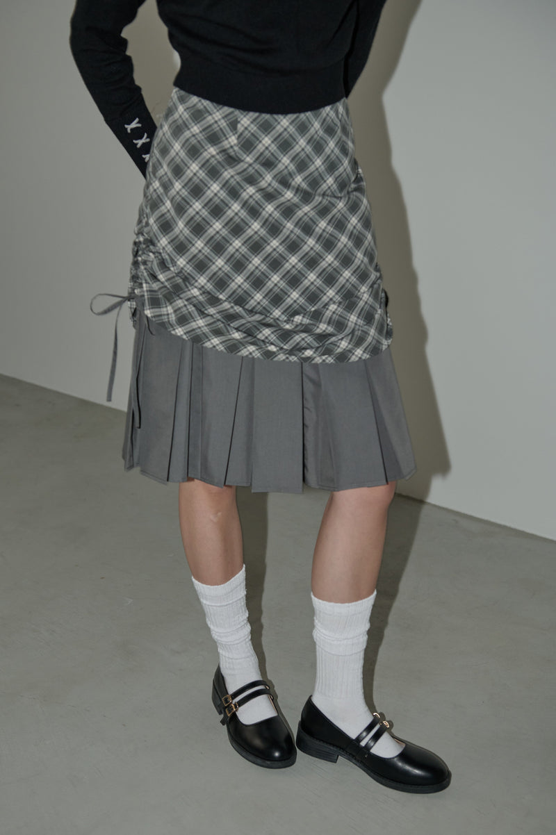 drawstring check pleats skirt