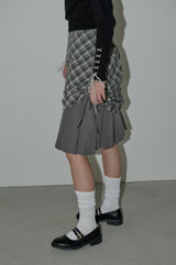 drawstring check pleats skirt