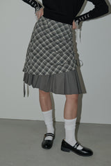 drawstring check pleats skirt