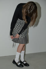 drawstring check pleats skirt