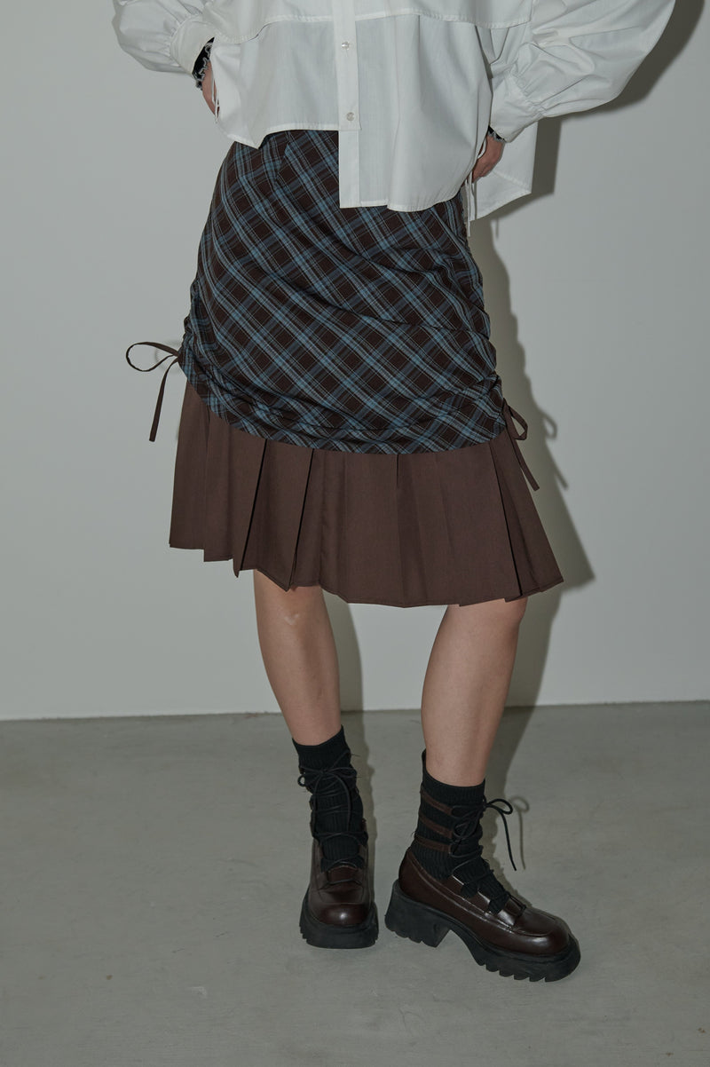 drawstring check pleats skirt