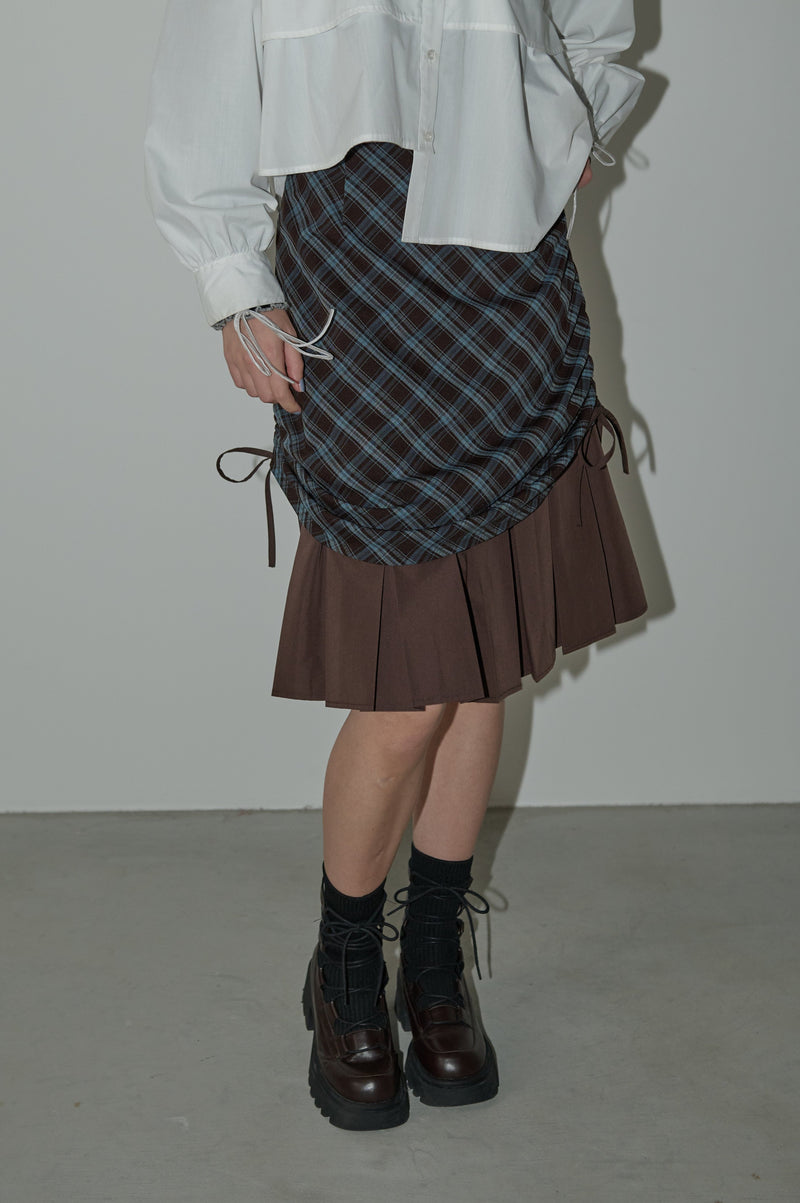 drawstring check pleats skirt