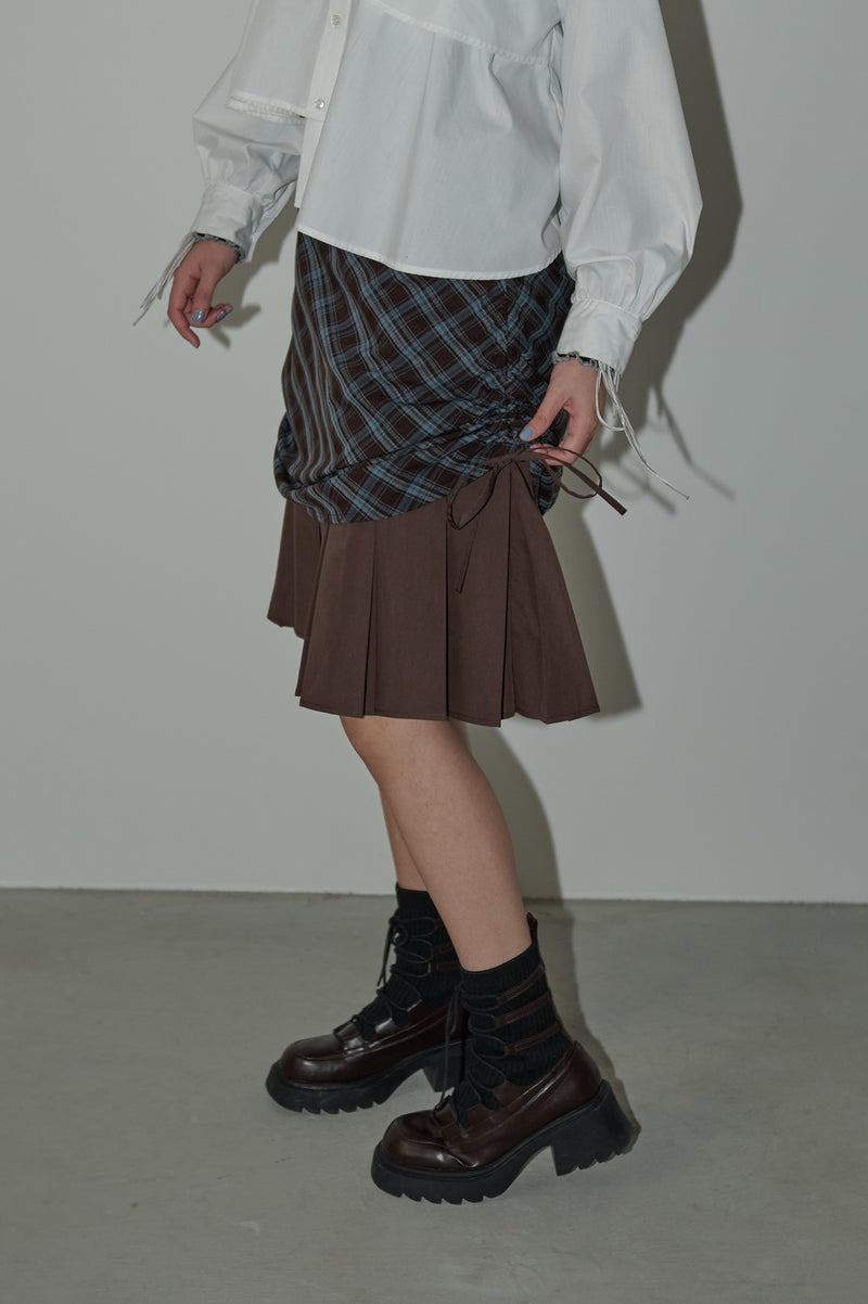 drawstring check pleats skirt