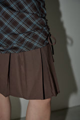 drawstring check pleats skirt