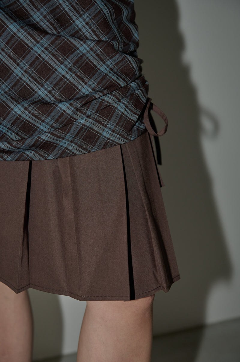 drawstring check pleats skirt