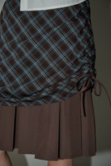 drawstring check pleats skirt