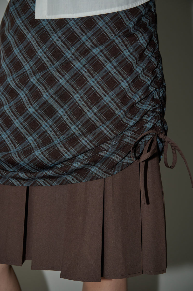 drawstring check pleats skirt