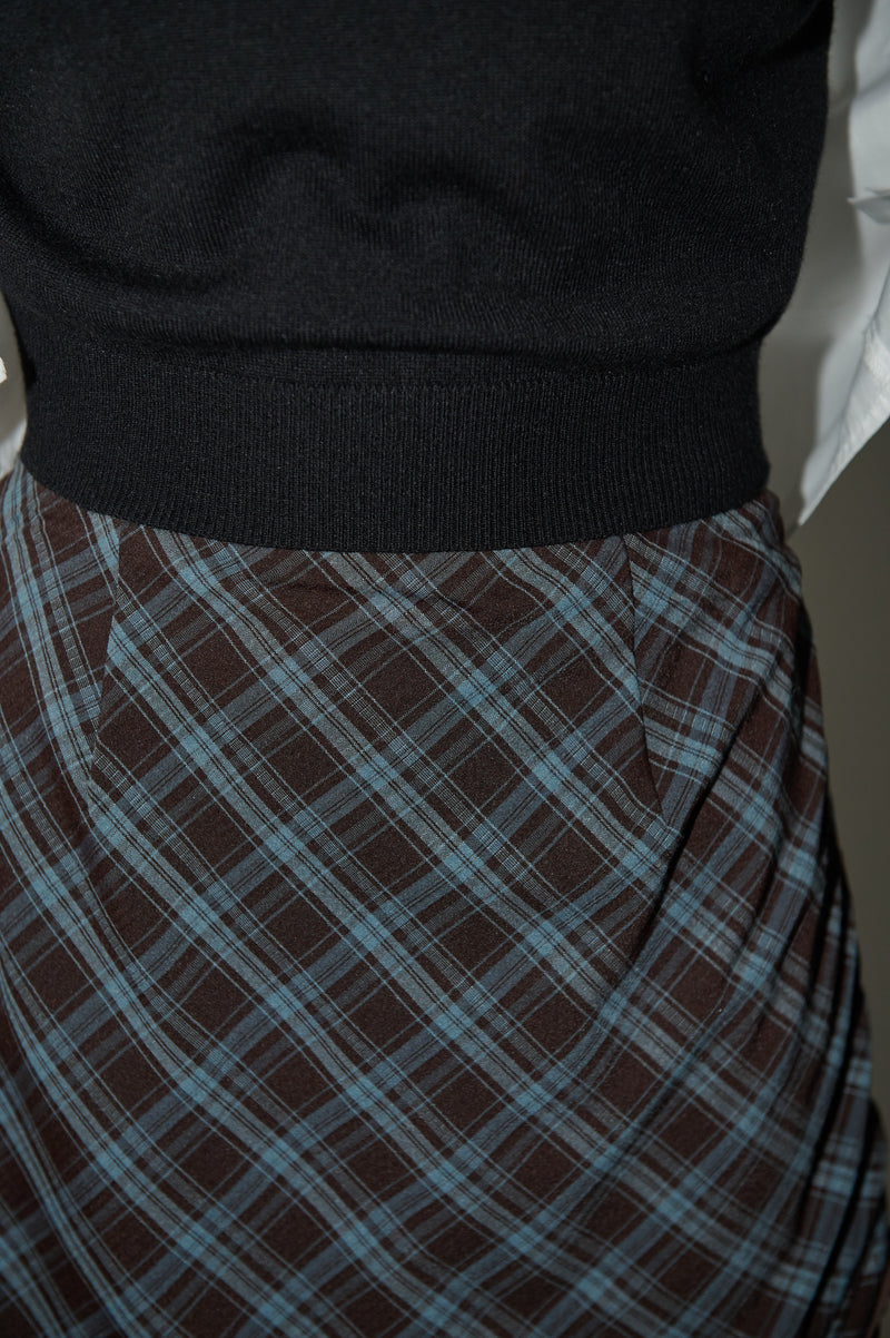 drawstring check pleats skirt