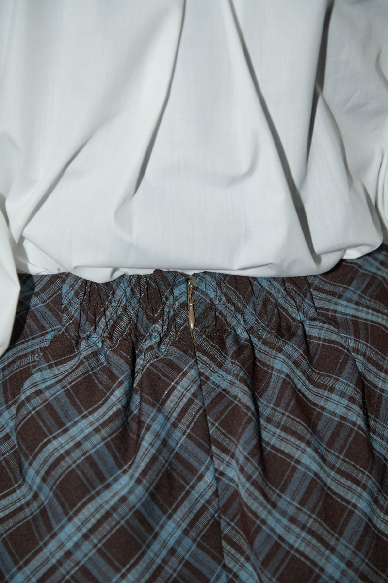 drawstring check pleats skirt