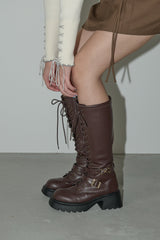 lace up buckle long boots