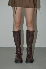 lace up buckle long boots