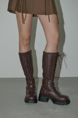 lace up buckle long boots