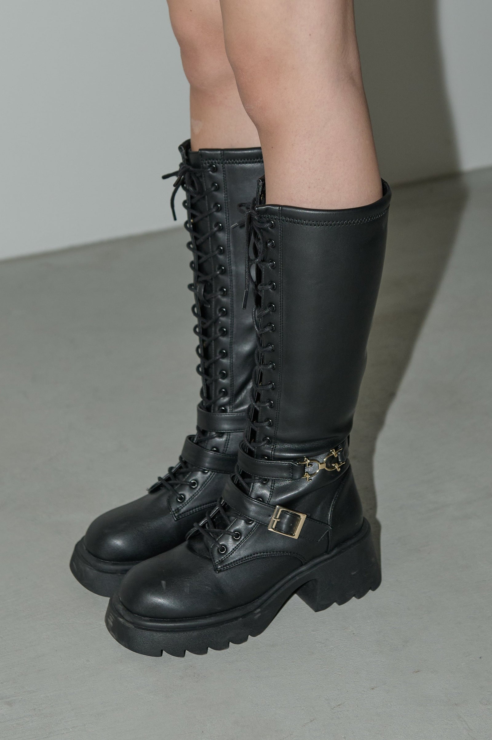 idem レースアップロングブーツ lace up buckle long boots – idem