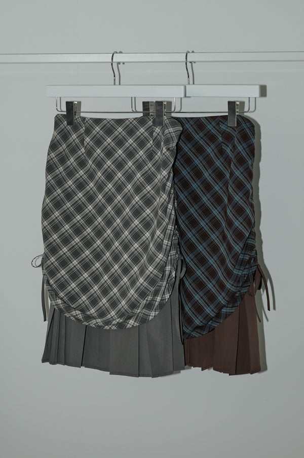 drawstring check pleats skirt