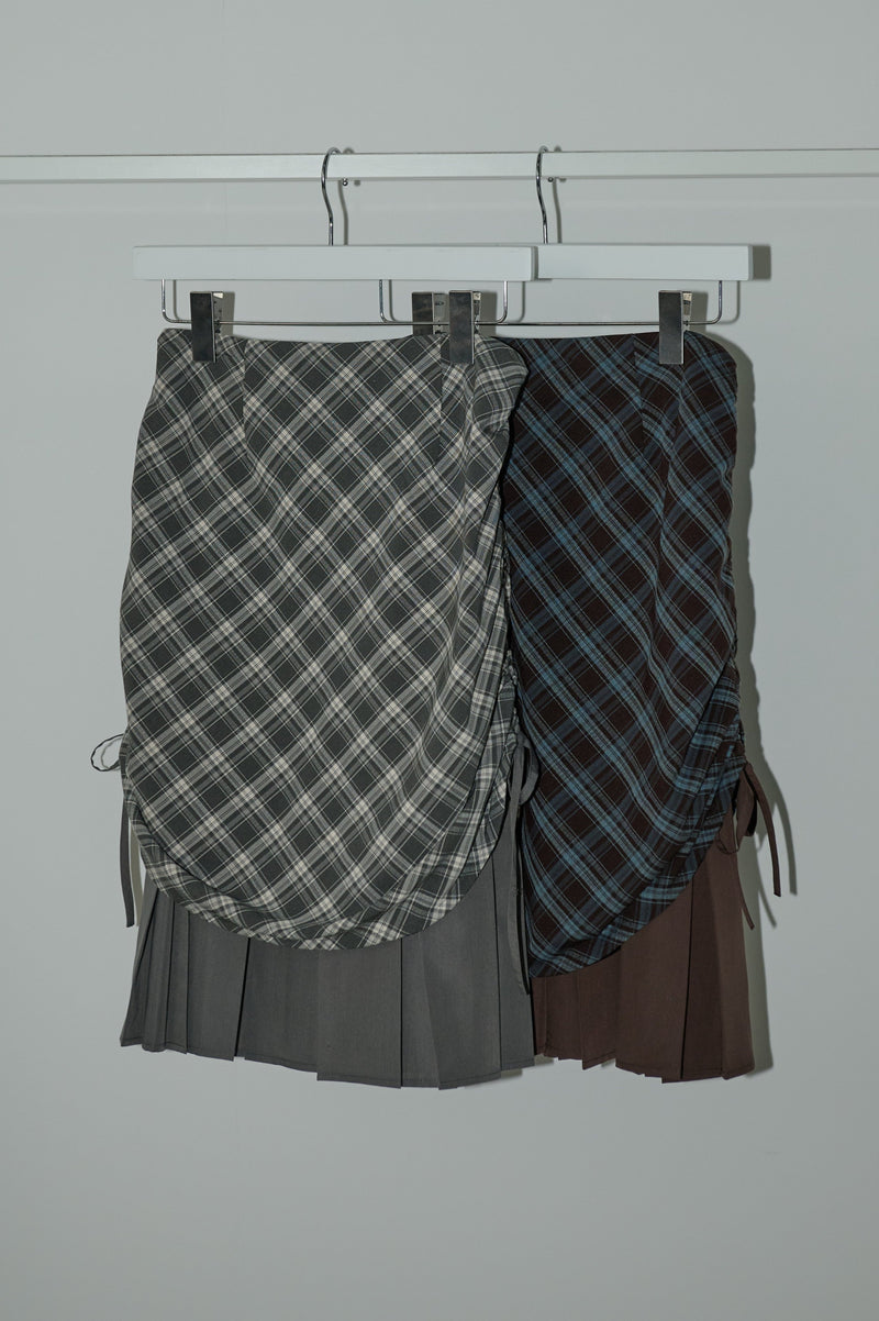 drawstring check pleats skirt