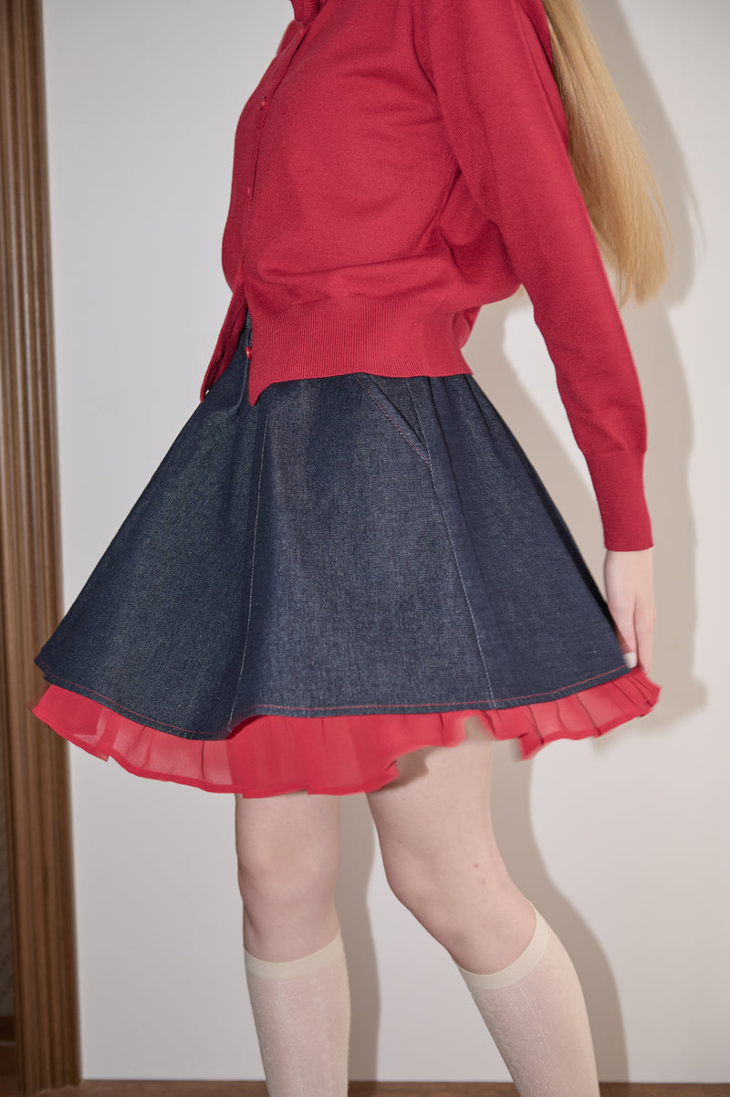 bi-color denim mini skirt