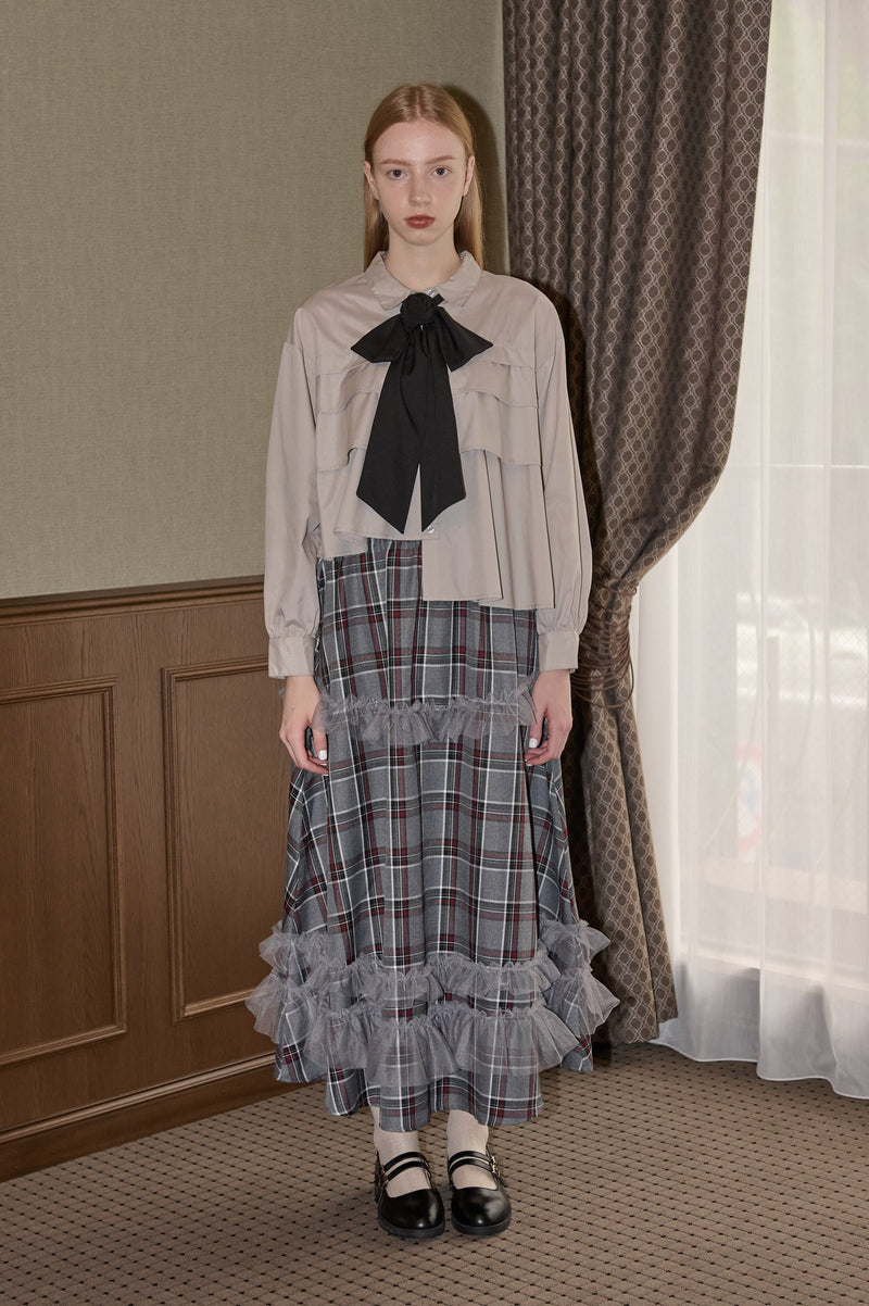 tulle frill × check skirt