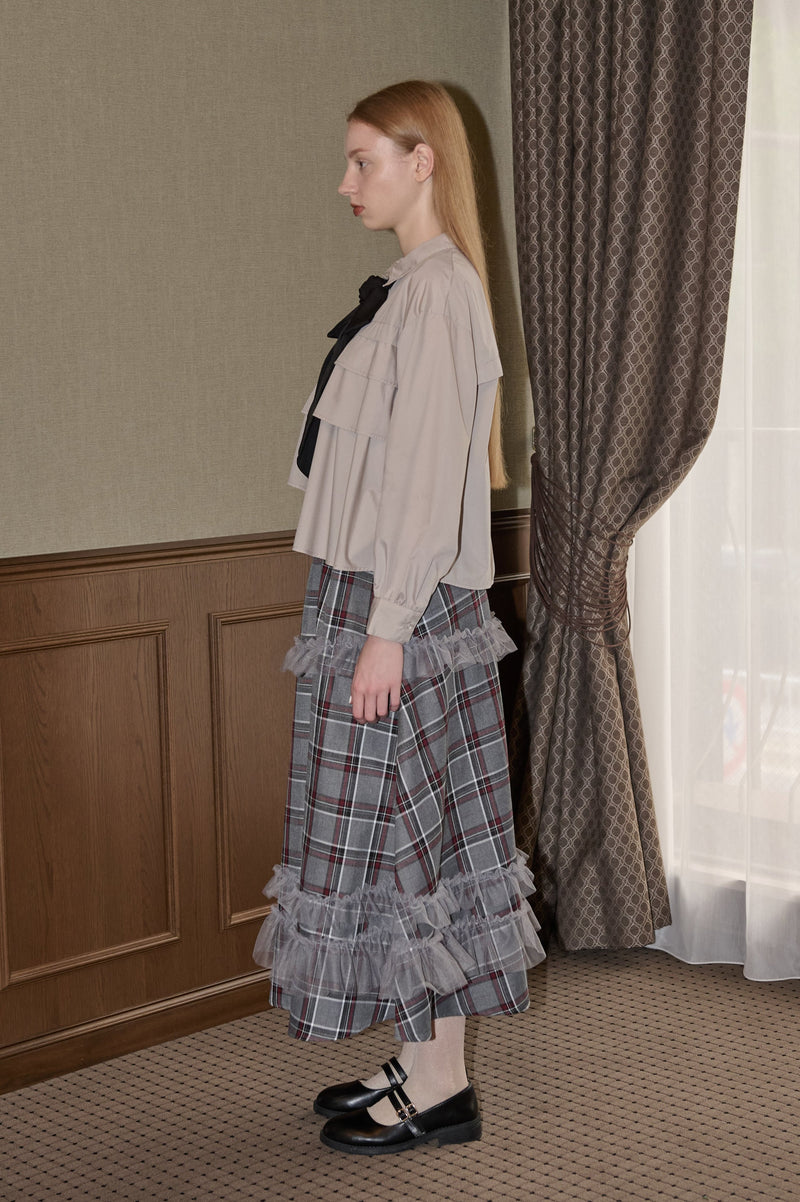 tulle frill × check skirt