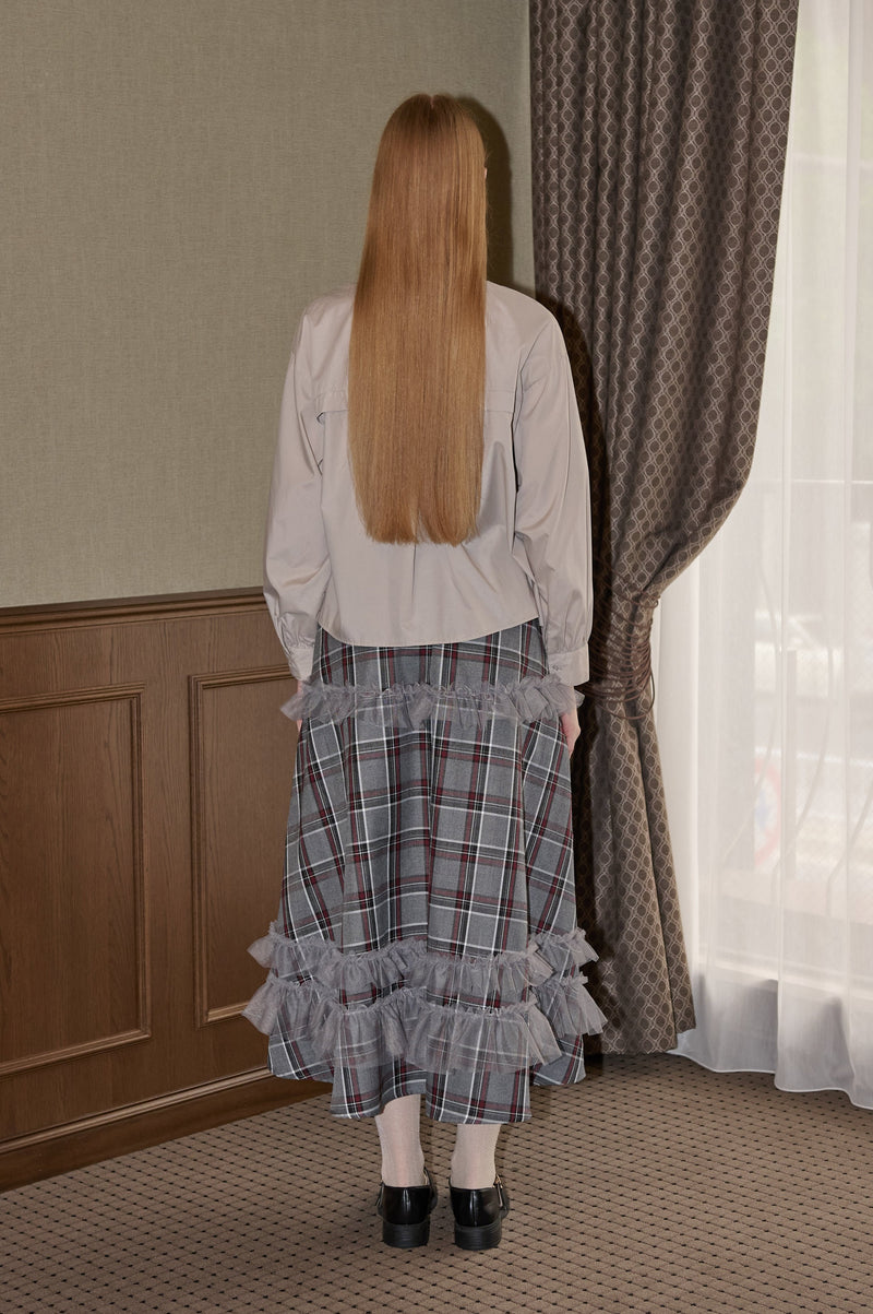 tulle frill × check skirt