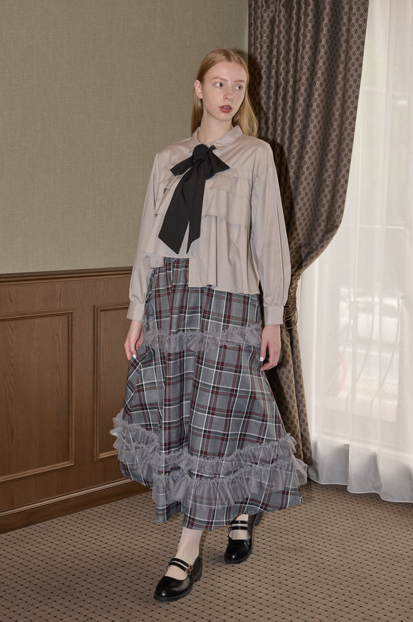 tulle frill × check skirt