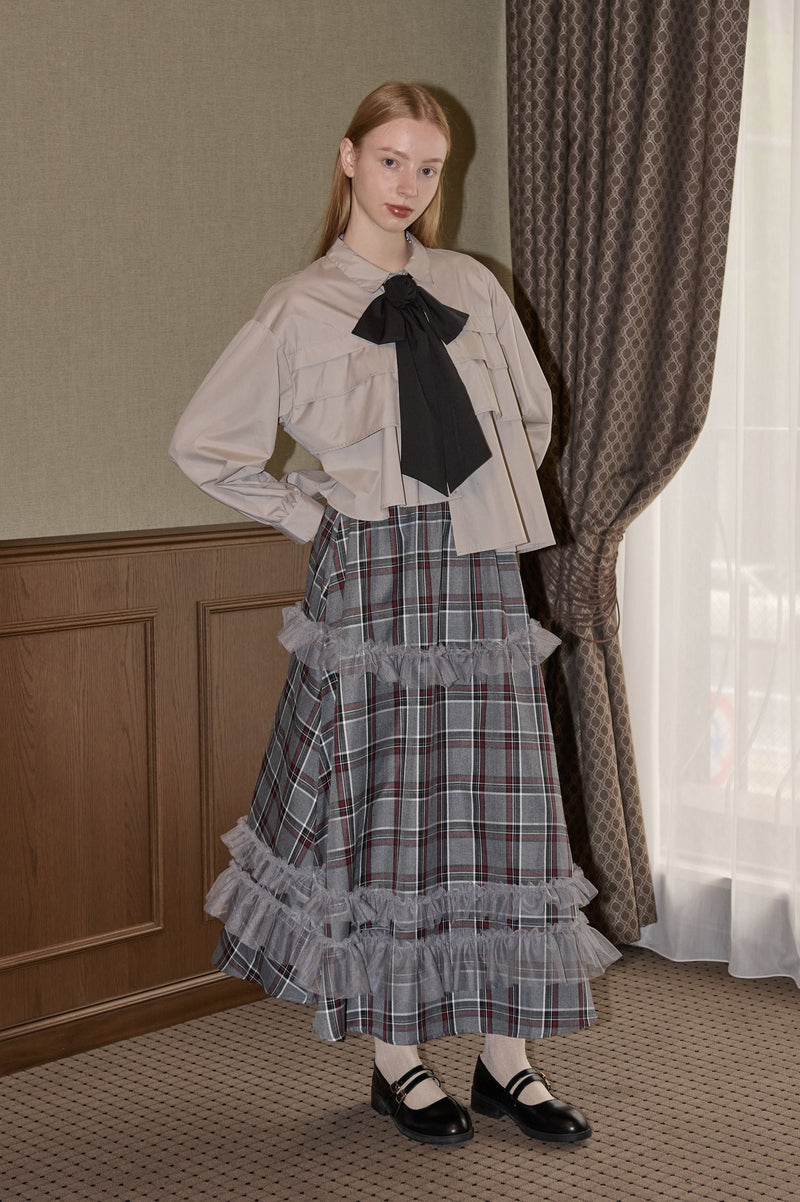 tulle frill × check skirt