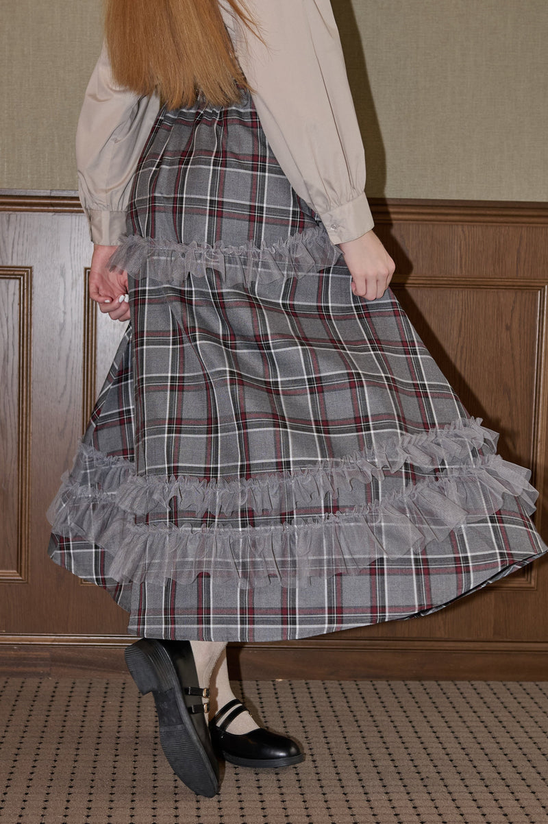 tulle frill × check skirt