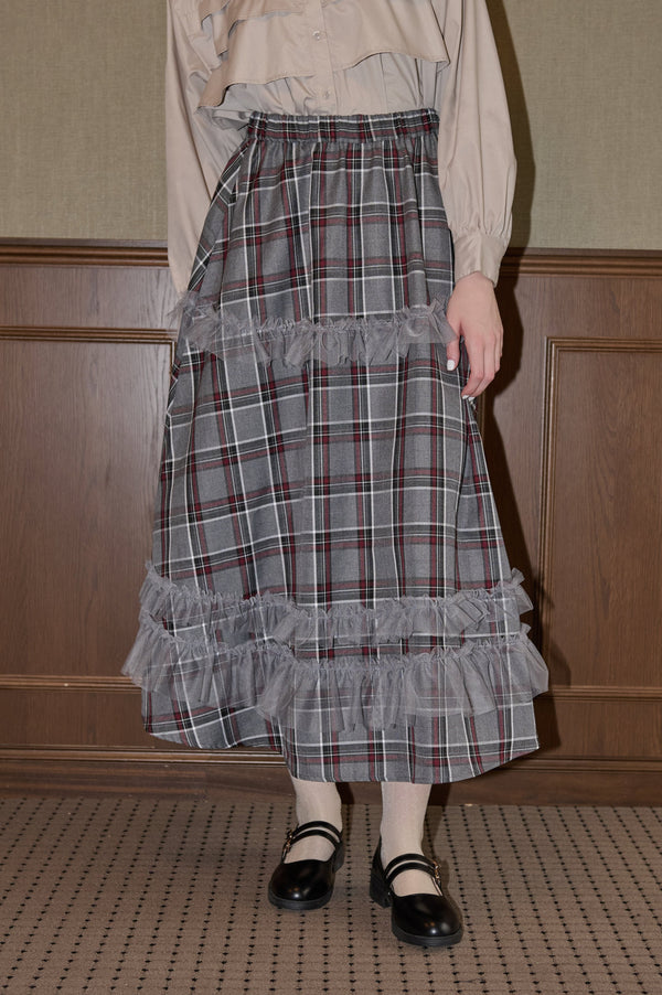 tulle frill × check skirt