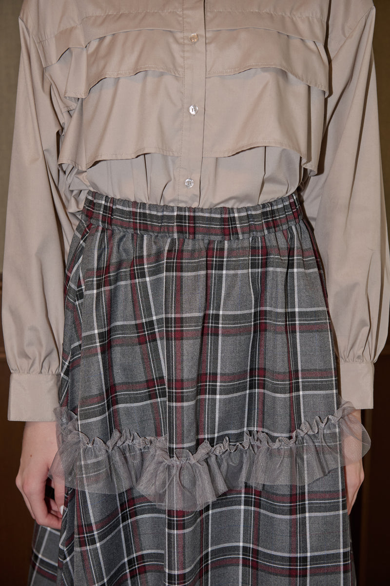 tulle frill × check skirt