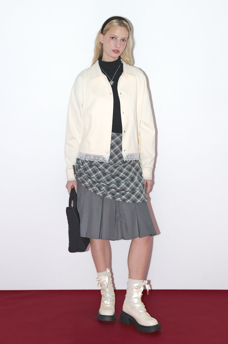 drawstring check pleats skirt