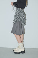 drawstring check pleats skirt