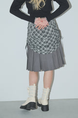 drawstring check pleats skirt