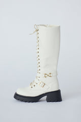 lace up buckle long boots