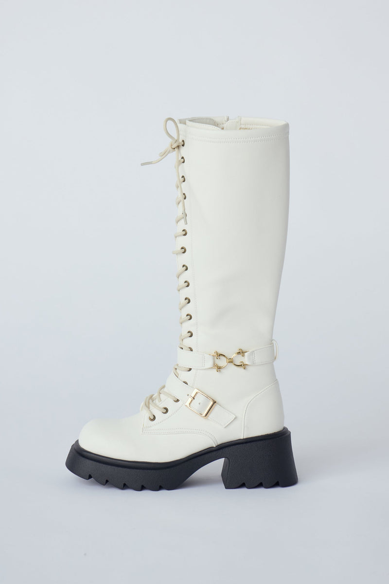 lace up buckle long boots