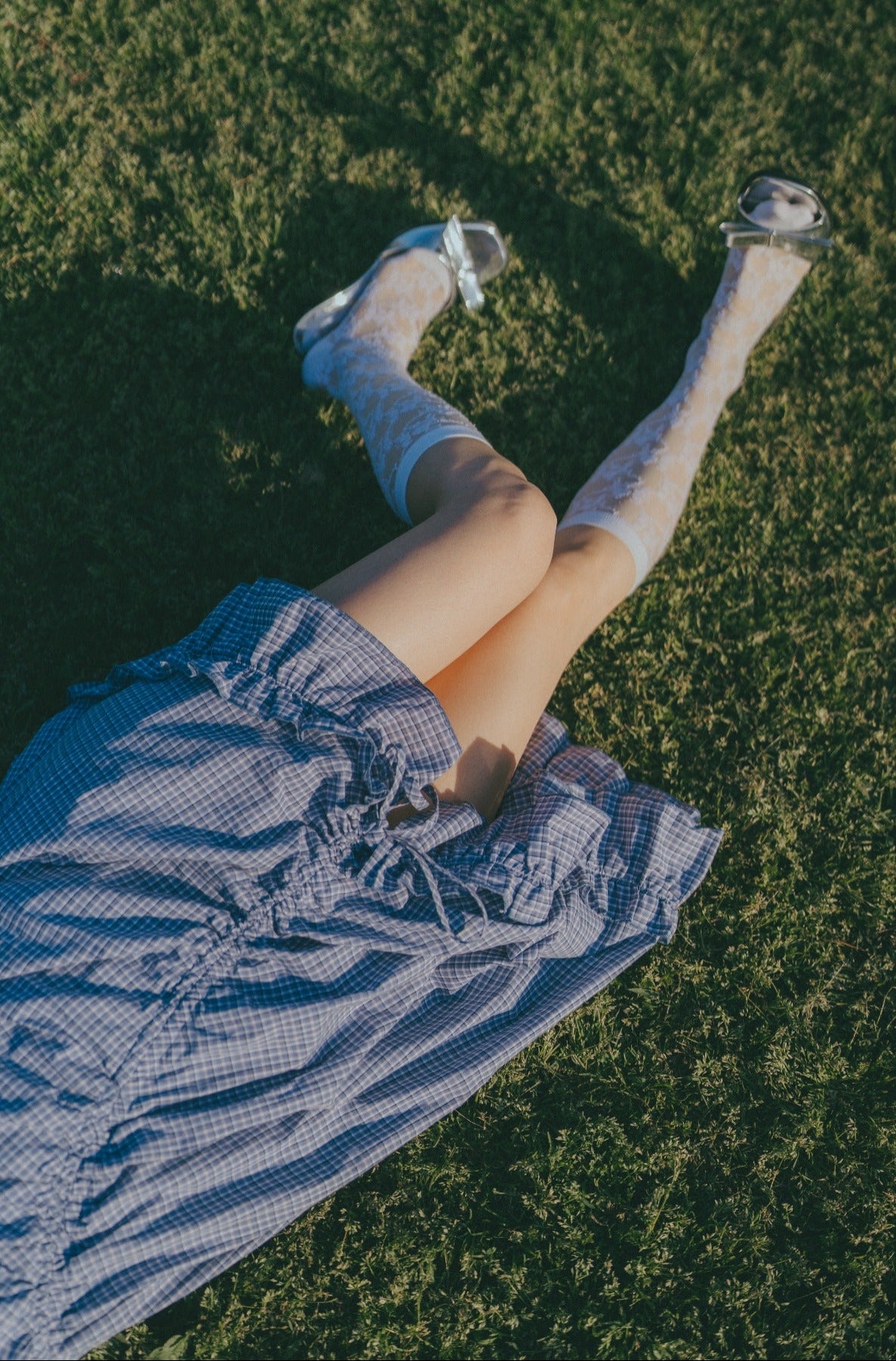drawstring gingham check onepiece