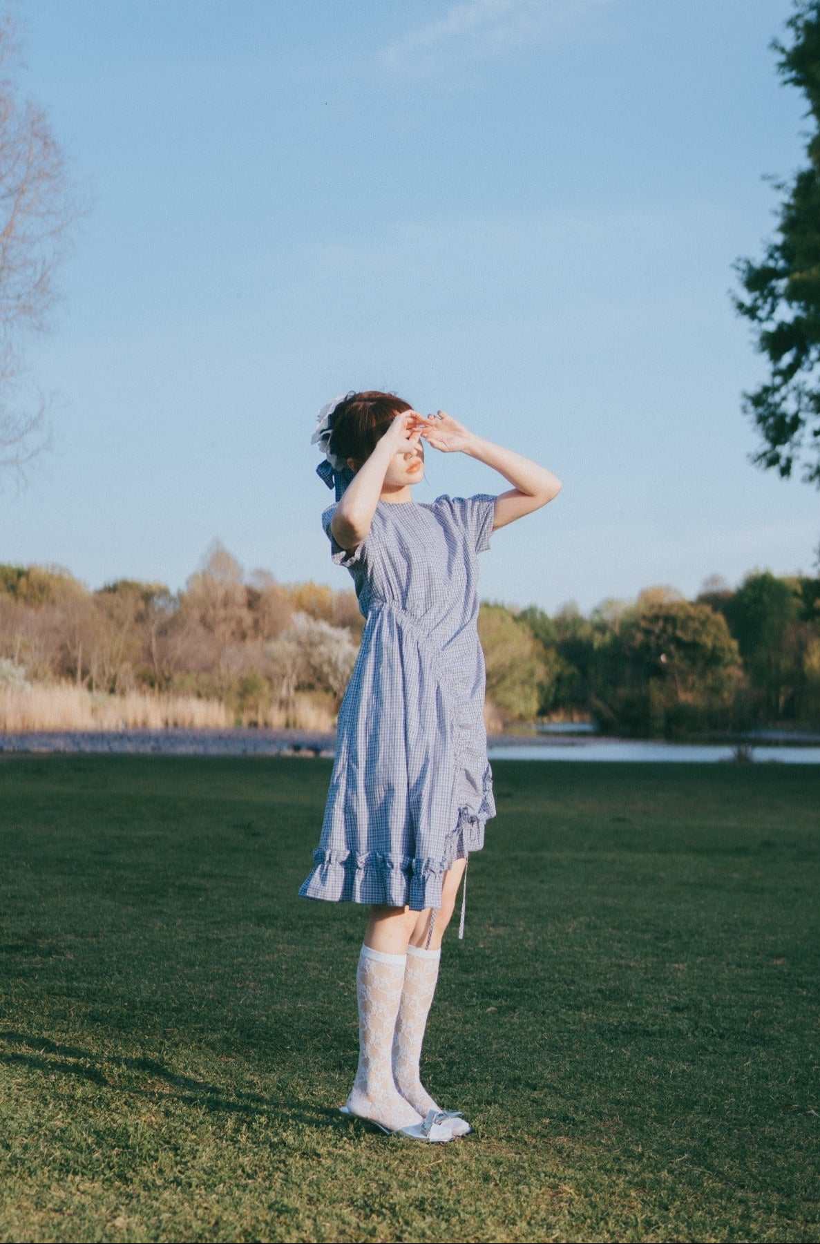 drawstring gingham check onepiece